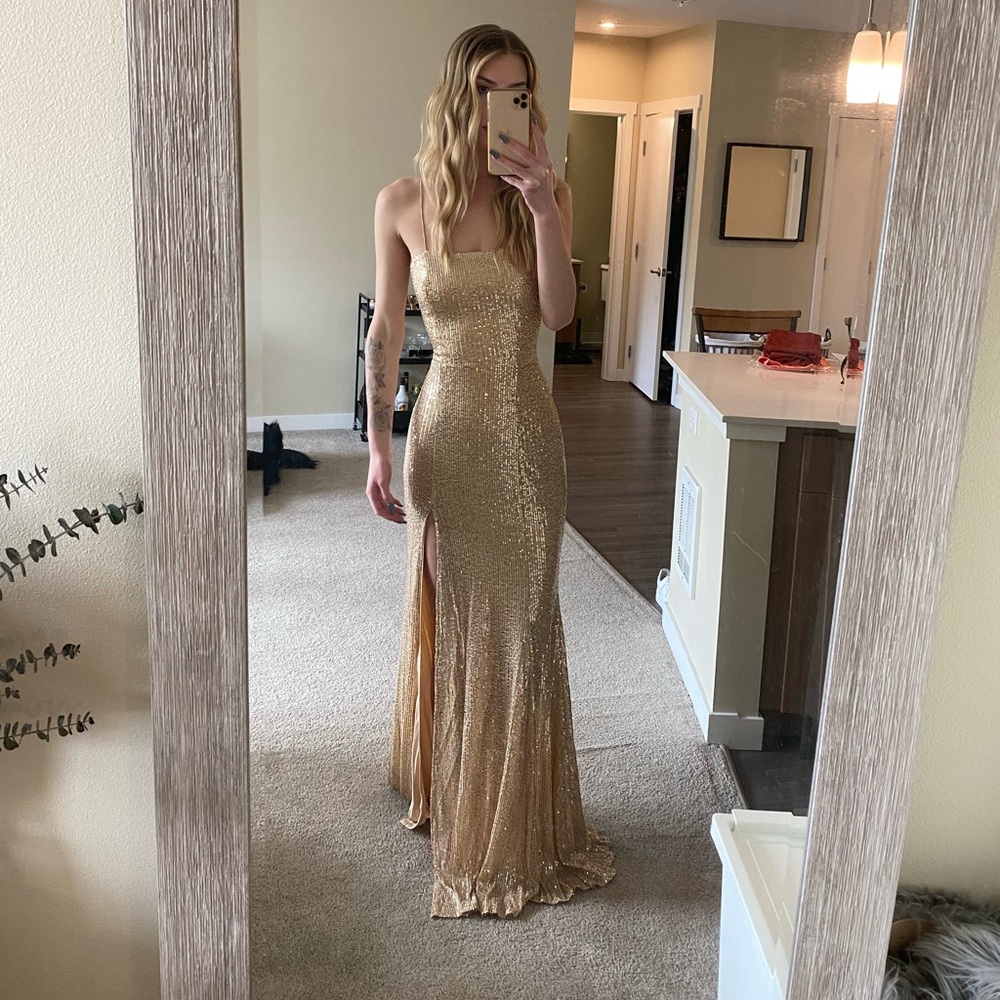 NWT Showpo Backless Gold Formal Gown/Maxi